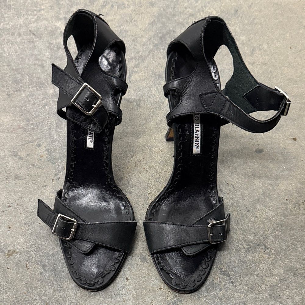 Manolo Blahnik Black Leather Heels